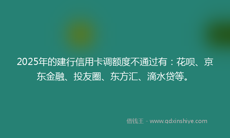 2025年的建行信用卡调额度不通过有：花呗、京东金融、投友圈、东方汇、滴水贷等。