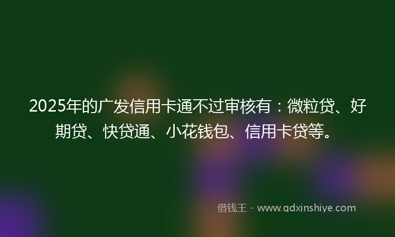 2025年的广发信用卡通不过审核有：微粒贷、好期贷、快贷通、小花钱包、信用卡贷等。