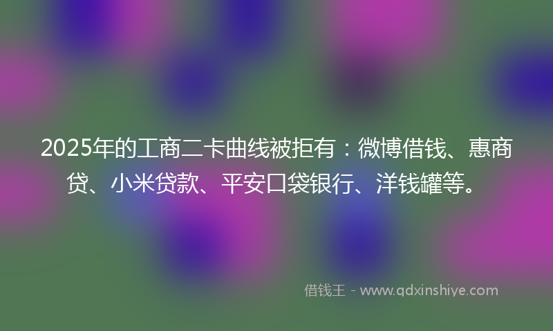2025年的工商二卡曲线被拒有：微博借钱、惠商贷、小米贷款、平安口袋银行、洋钱罐等。