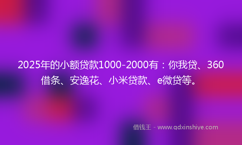 2025年的小额贷款1000-2000有：你我贷、360借条、安逸花、小米贷款、e微贷等。