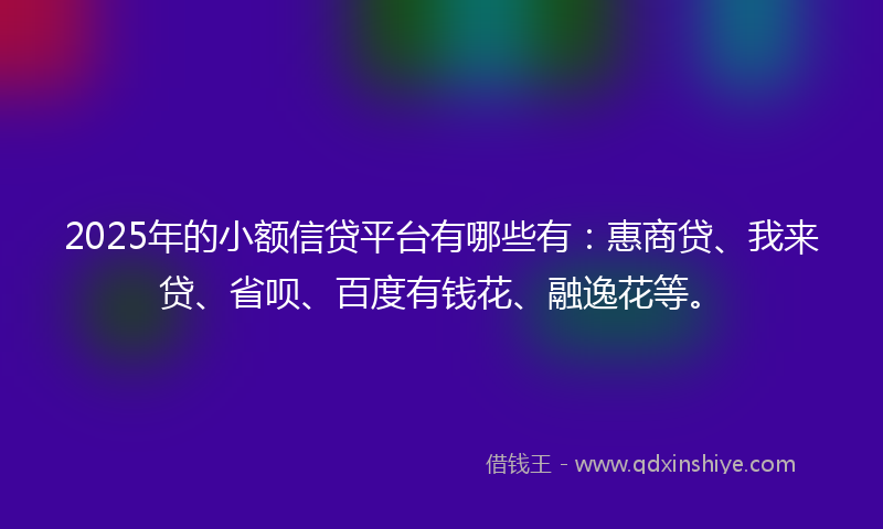2025年的小额信贷平台有哪些有：惠商贷、我来贷、省呗、百度有钱花、融逸花等。