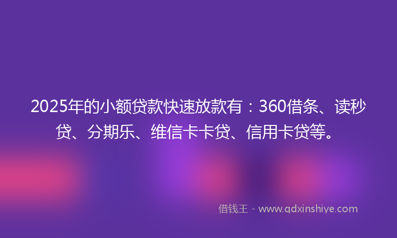 2025年的小额贷款快速放款有：360借条、读秒贷、分期乐、维信卡卡贷、信用卡贷等。