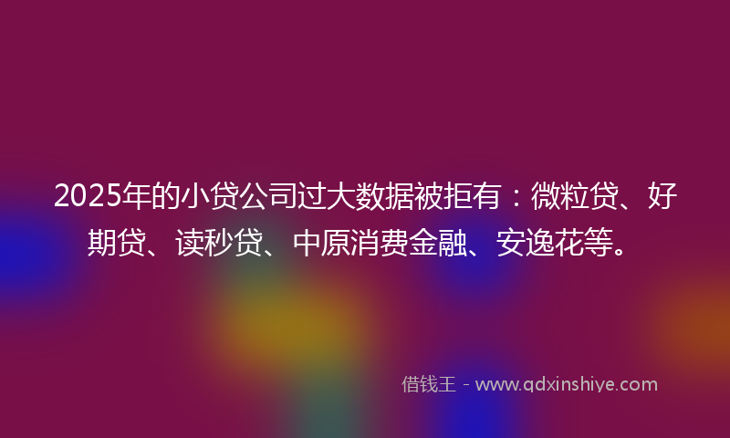 2025年的小贷公司过大数据被拒有：微粒贷、好期贷、读秒贷、中原消费金融、安逸花等。