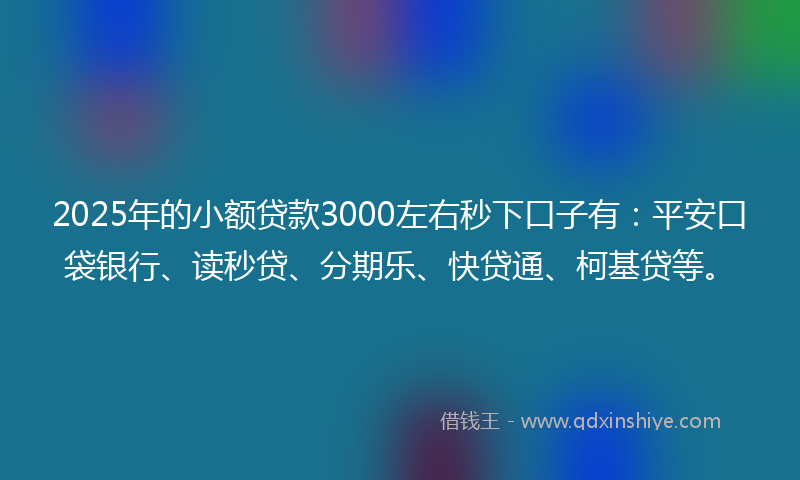2025年的小额贷款3000左右秒下口子有：平安口袋银行、读秒贷、分期乐、快贷通、柯基贷等。