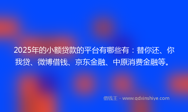 2025年的小额贷款的平台有哪些有：替你还、你我贷、微博借钱、京东金融、中原消费金融等。