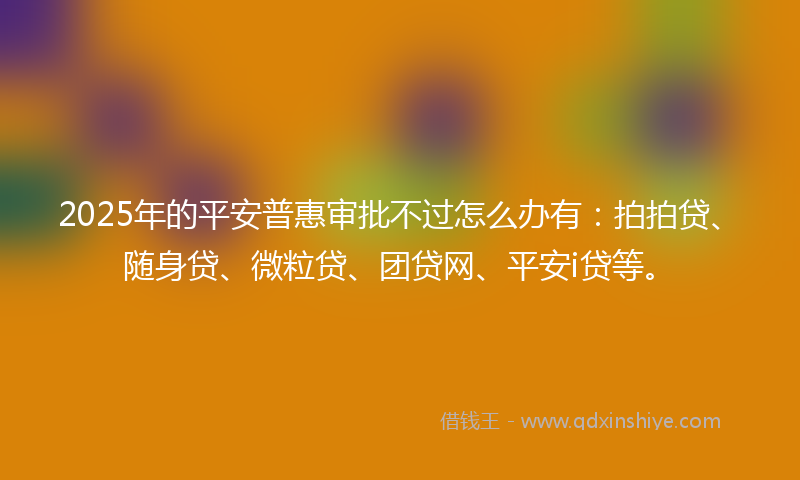 2025年的平安普惠审批不过怎么办有：拍拍贷、随身贷、微粒贷、团贷网、平安i贷等。