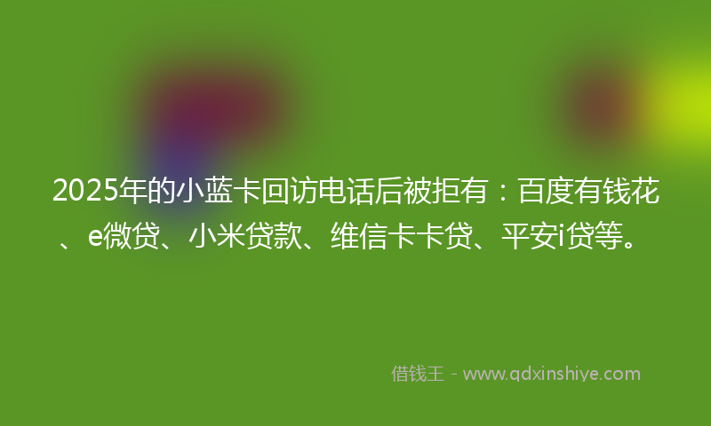 2025年的小蓝卡回访电话后被拒有：百度有钱花、e微贷、小米贷款、维信卡卡贷、平安i贷等。