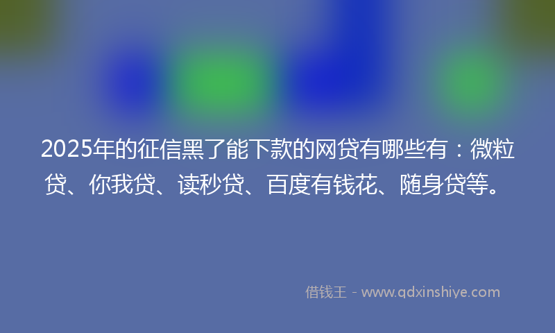2025年的征信黑了能下款的网贷有哪些有：微粒贷、你我贷、读秒贷、百度有钱花、随身贷等。