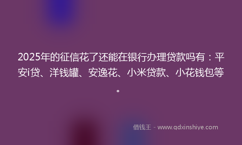 2025年的征信花了还能在银行办理贷款吗有：平安i贷、洋钱罐、安逸花、小米贷款、小花钱包等。