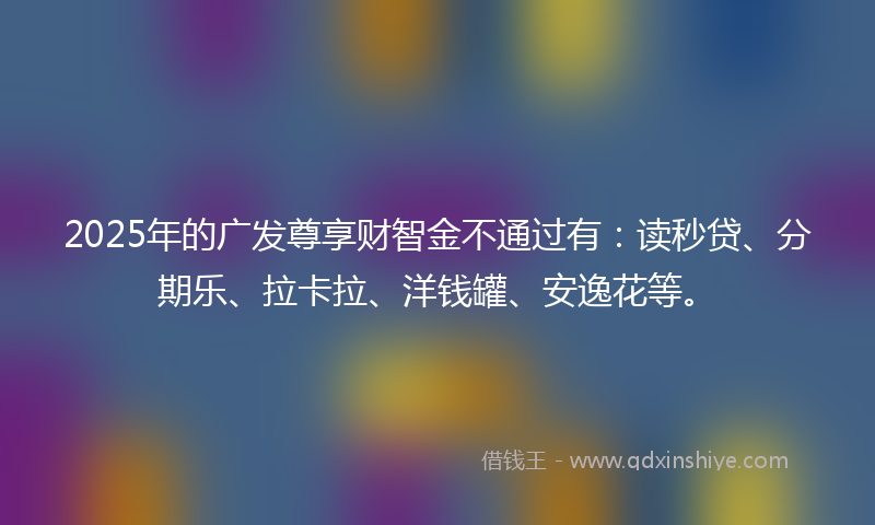 2025年的广发尊享财智金不通过有：读秒贷、分期乐、拉卡拉、洋钱罐、安逸花等。
