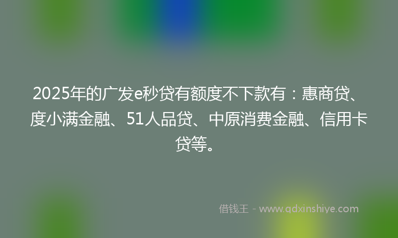2025年的广发e秒贷有额度不下款有：惠商贷、度小满金融、51人品贷、中原消费金融、信用卡贷等。