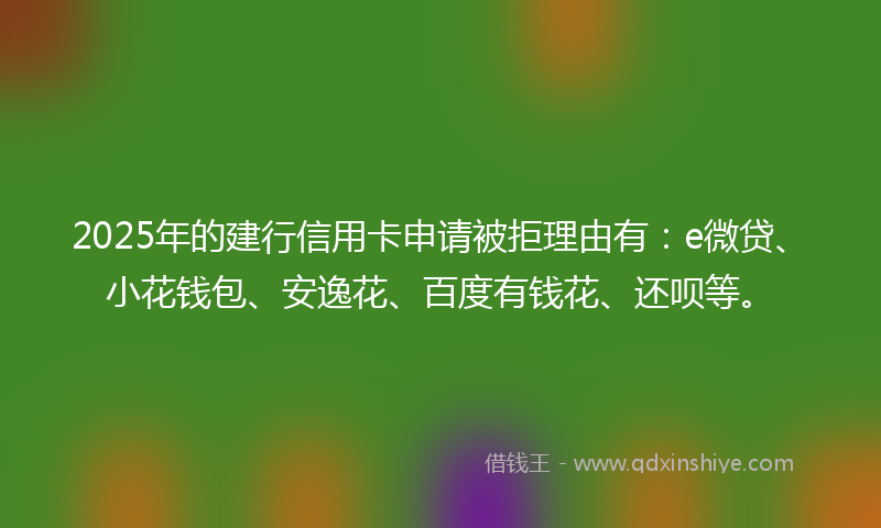 2025年的建行信用卡申请被拒理由有：e微贷、小花钱包、安逸花、百度有钱花、还呗等。