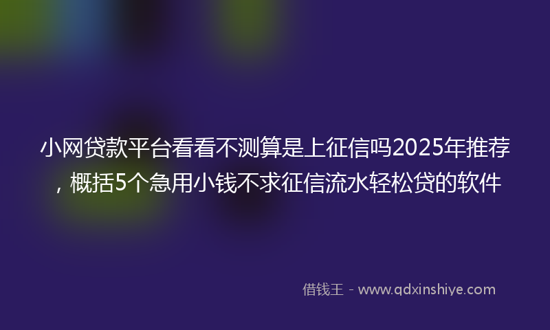 小网贷款平台看看不测算是上征信吗2025年推荐，概括5个急用小钱不求征信流水轻松贷的软件