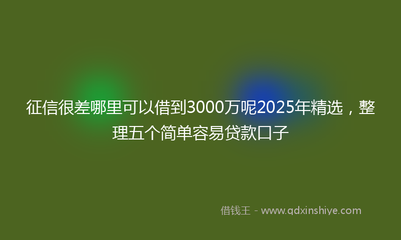 征信很差哪里可以借到3000万呢2025年精选，整理五个简单容易贷款口子