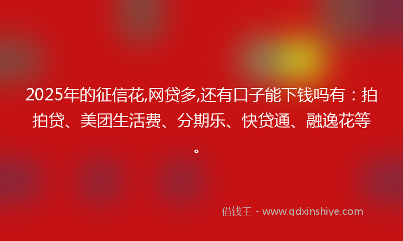 2025年的征信花,网贷多,还有口子能下钱吗有：拍拍贷、美团生活费、分期乐、快贷通、融逸花等。