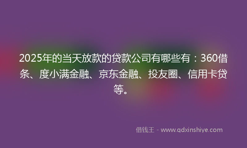 2025年的当天放款的贷款公司有哪些有：360借条、度小满金融、京东金融、投友圈、信用卡贷等。
