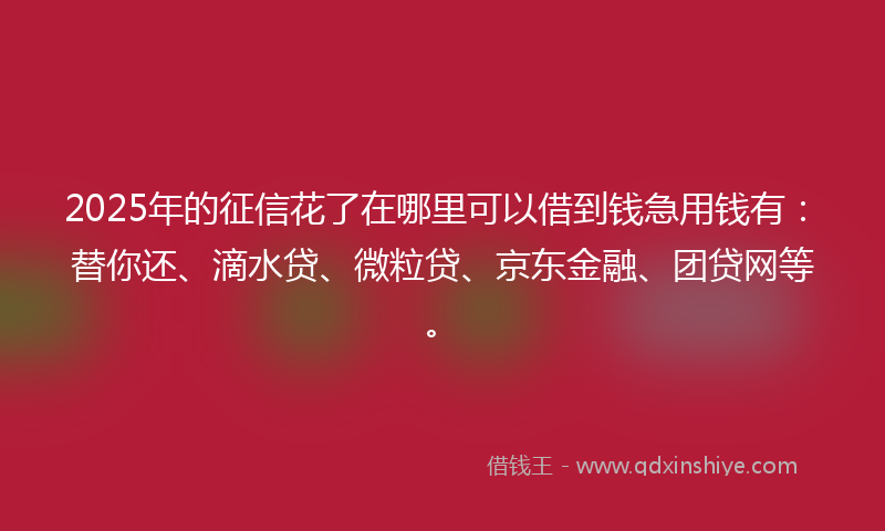 2025年的征信花了在哪里可以借到钱急用钱有：替你还、滴水贷、微粒贷、京东金融、团贷网等。
