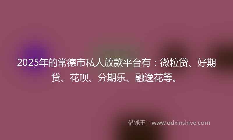 2025年的常德市私人放款平台有：微粒贷、好期贷、花呗、分期乐、融逸花等。