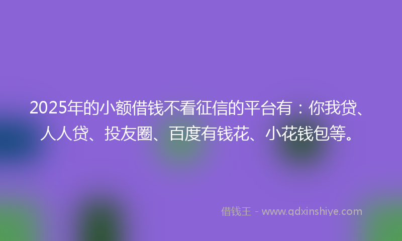 2025年的小额借钱不看征信的平台有：你我贷、人人贷、投友圈、百度有钱花、小花钱包等。