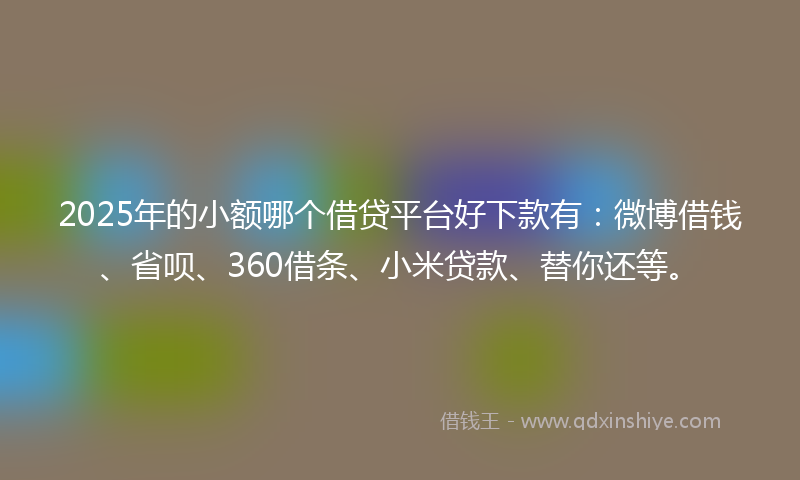 2025年的小额哪个借贷平台好下款有：微博借钱、省呗、360借条、小米贷款、替你还等。