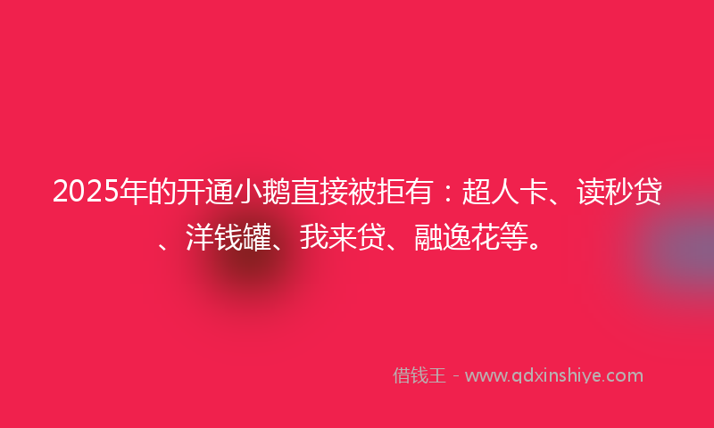 2025年的开通小鹅直接被拒有：超人卡、读秒贷、洋钱罐、我来贷、融逸花等。