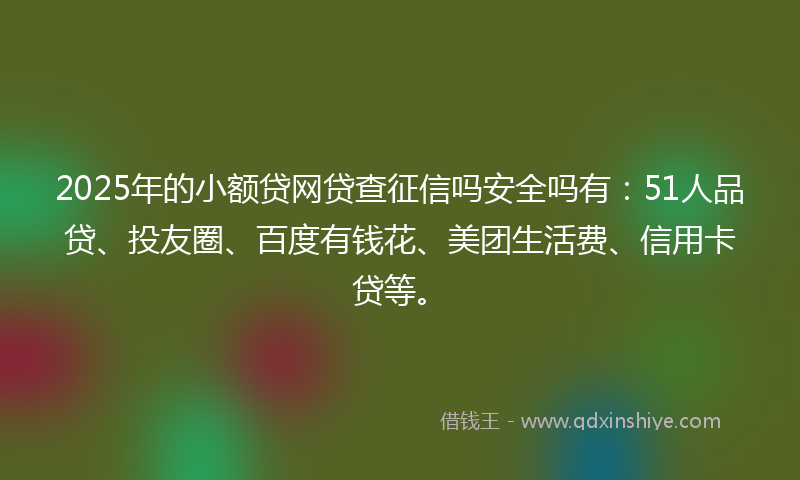 2025年的小额贷网贷查征信吗安全吗有：51人品贷、投友圈、百度有钱花、美团生活费、信用卡贷等。