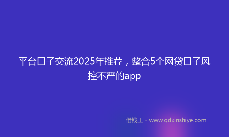 平台口子交流2025年推荐，整合5个网贷口子风控不严的app