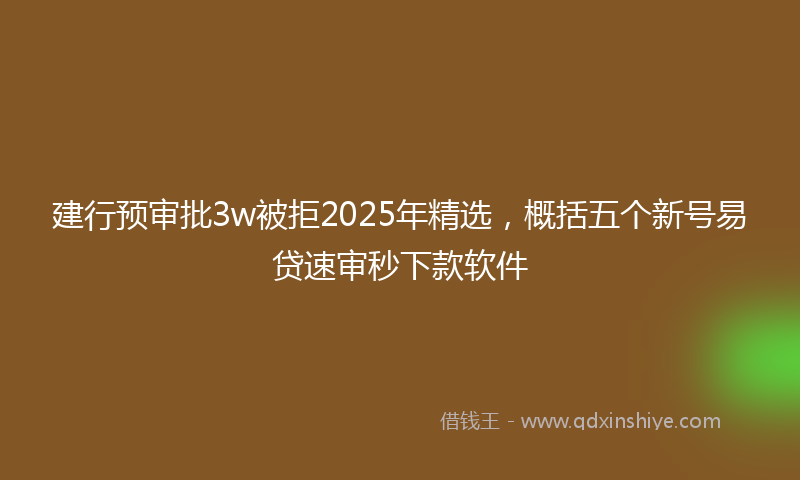 建行预审批3w被拒2025年精选，概括五个新号易贷速审秒下款软件