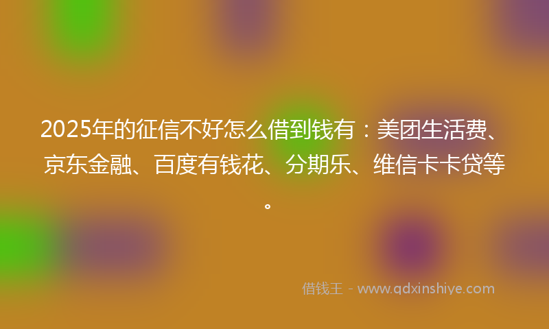 2025年的征信不好怎么借到钱有：美团生活费、京东金融、百度有钱花、分期乐、维信卡卡贷等。