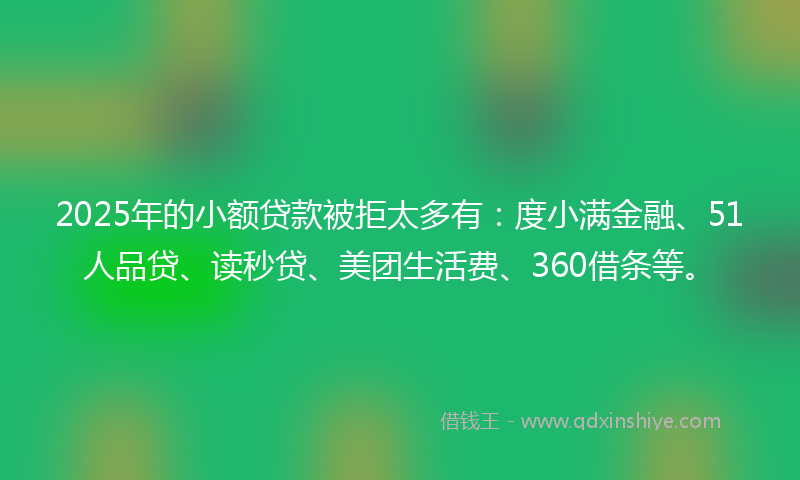 2025年的小额贷款被拒太多有：度小满金融、51人品贷、读秒贷、美团生活费、360借条等。