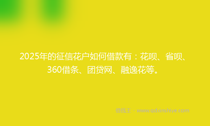 2025年的征信花户如何借款有：花呗、省呗、360借条、团贷网、融逸花等。