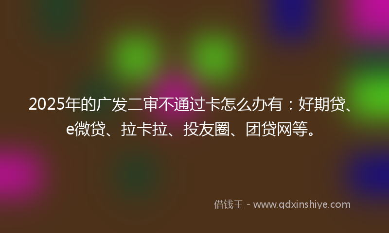 2025年的广发二审不通过卡怎么办有：好期贷、e微贷、拉卡拉、投友圈、团贷网等。