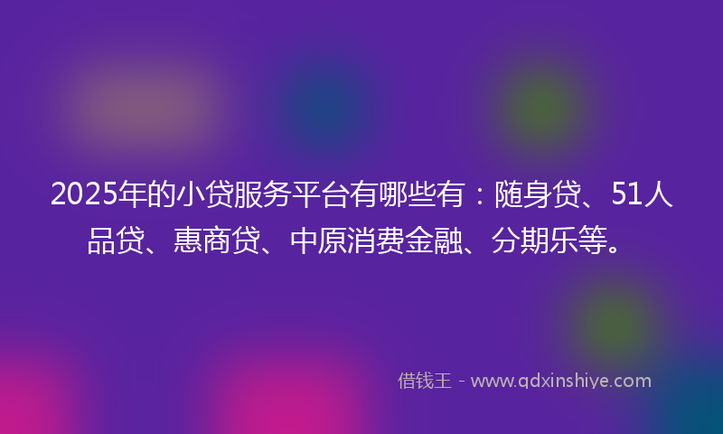 2025年的小贷服务平台有哪些有：随身贷、51人品贷、惠商贷、中原消费金融、分期乐等。