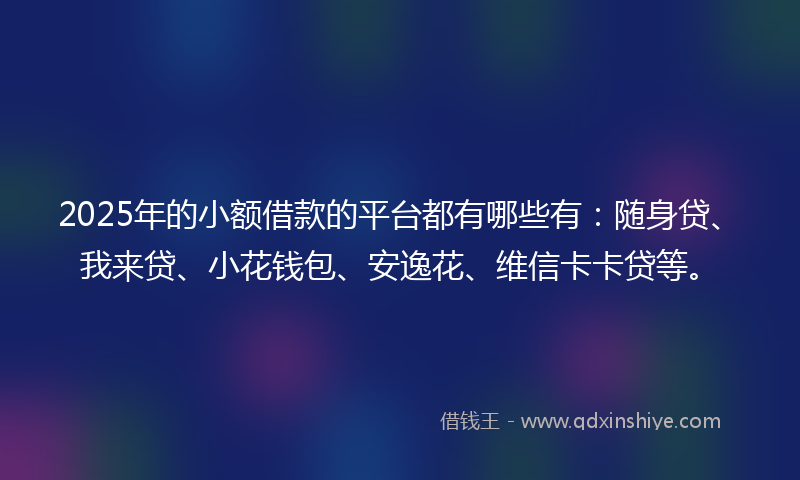 2025年的小额借款的平台都有哪些有：随身贷、我来贷、小花钱包、安逸花、维信卡卡贷等。
