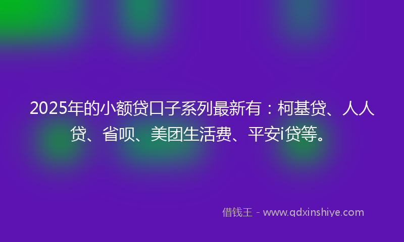2025年的小额贷口子系列最新有：柯基贷、人人贷、省呗、美团生活费、平安i贷等。