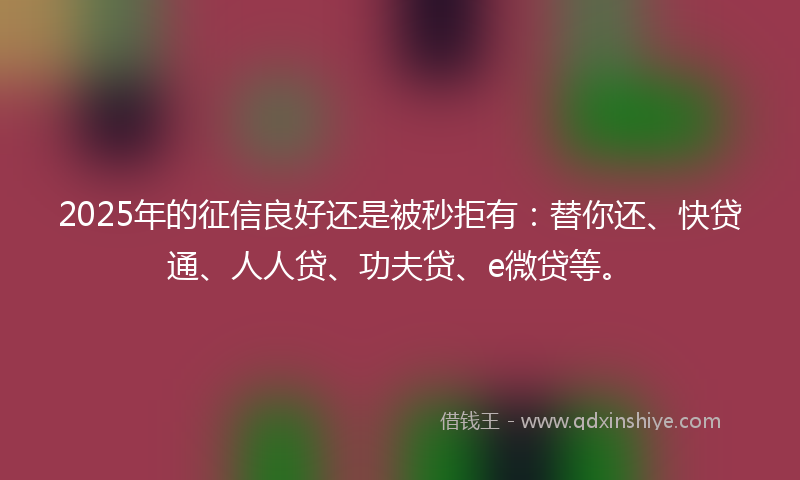 2025年的征信良好还是被秒拒有：替你还、快贷通、人人贷、功夫贷、e微贷等。