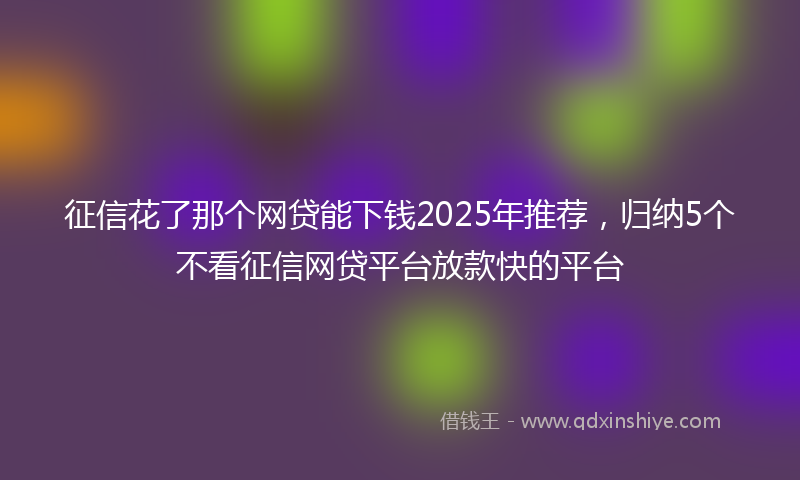 征信花了那个网贷能下钱2025年推荐，归纳5个不看征信网贷平台放款快的平台
