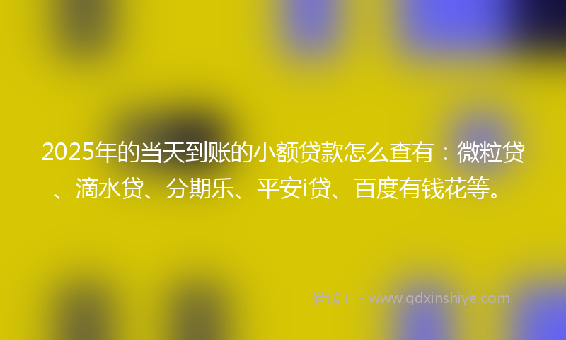 2025年的当天到账的小额贷款怎么查有：微粒贷、滴水贷、分期乐、平安i贷、百度有钱花等。