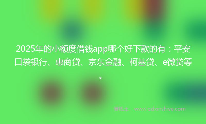 2025年的小额度借钱app哪个好下款的有：平安口袋银行、惠商贷、京东金融、柯基贷、e微贷等。