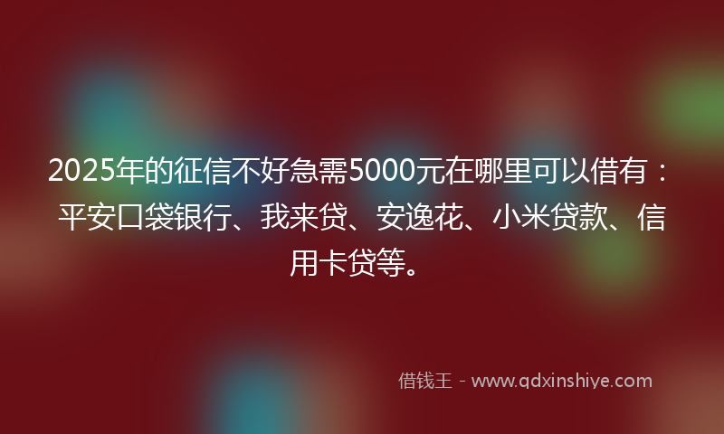 2025年的征信不好急需5000元在哪里可以借有：平安口袋银行、我来贷、安逸花、小米贷款、信用卡贷等。