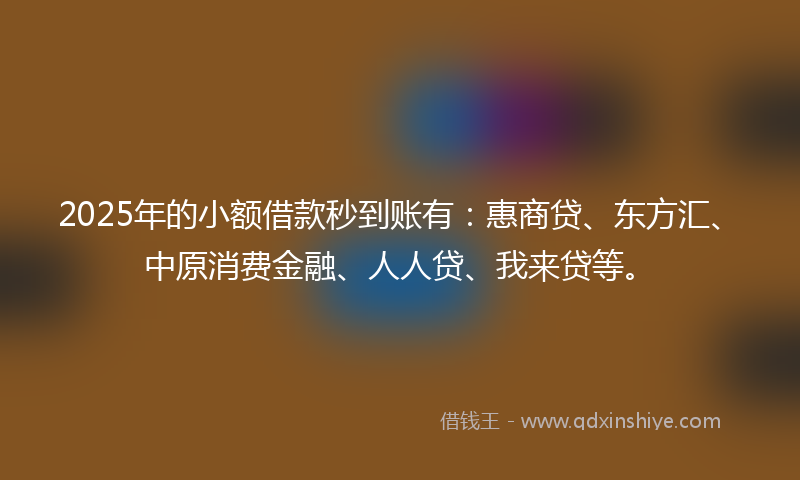 2025年的小额借款秒到账有：惠商贷、东方汇、中原消费金融、人人贷、我来贷等。