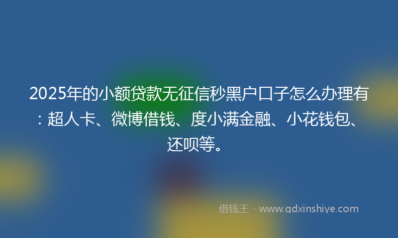 2025年的小额贷款无征信秒黑户口子怎么办理有：超人卡、微博借钱、度小满金融、小花钱包、还呗等。