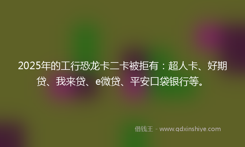 2025年的工行恐龙卡二卡被拒有：超人卡、好期贷、我来贷、e微贷、平安口袋银行等。