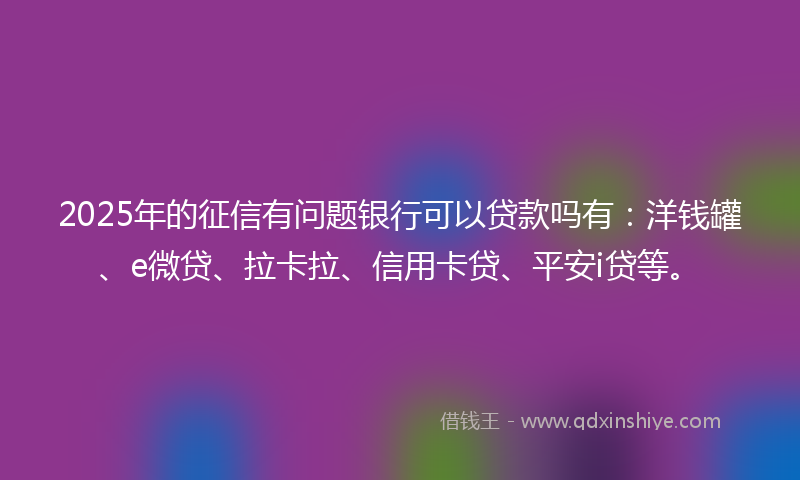 2025年的征信有问题银行可以贷款吗有：洋钱罐、e微贷、拉卡拉、信用卡贷、平安i贷等。