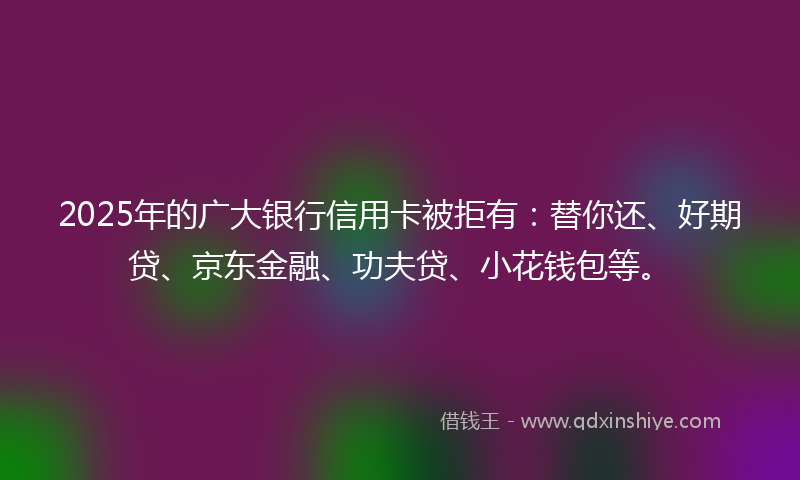 2025年的广大银行信用卡被拒有：替你还、好期贷、京东金融、功夫贷、小花钱包等。