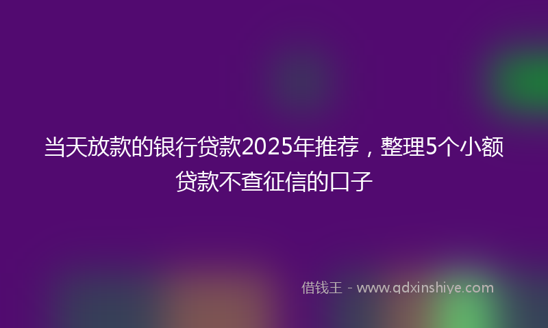 当天放款的银行贷款2025年推荐，整理5个小额贷款不查征信的口子