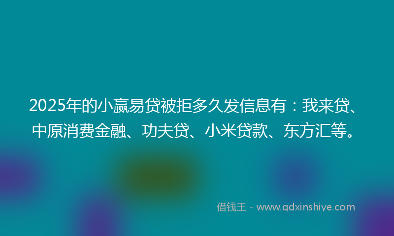 2025年的小赢易贷被拒多久发信息有：我来贷、中原消费金融、功夫贷、小米贷款、东方汇等。