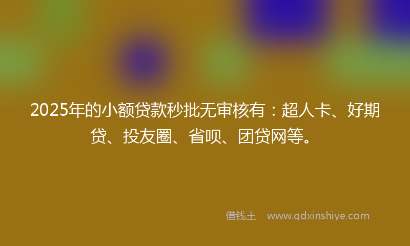 2025年的小额贷款秒批无审核有：超人卡、好期贷、投友圈、省呗、团贷网等。
