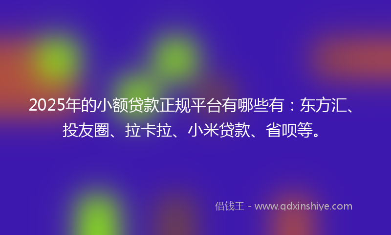 2025年的小额贷款正规平台有哪些有：东方汇、投友圈、拉卡拉、小米贷款、省呗等。