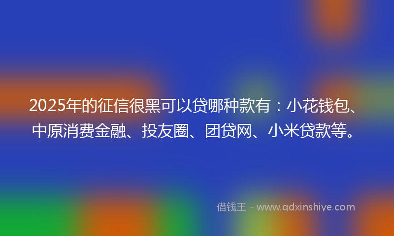 2025年的征信很黑可以贷哪种款有：小花钱包、中原消费金融、投友圈、团贷网、小米贷款等。
